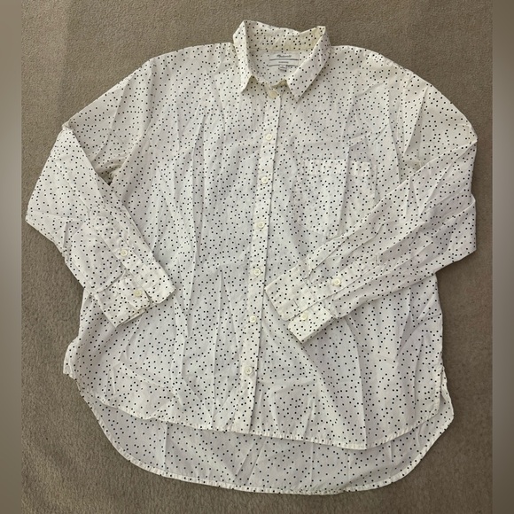 Madewell Oversized White W/Black Mini Polka Dot Long Sleeve Button Up Shirt Lg - Picture 3 of 9